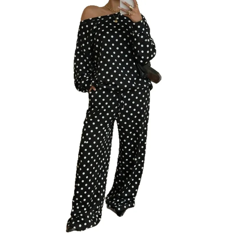 Ensemble 2 Pièces À Pois – Top Épaules Dénudées & Pantalon Large Fluidek