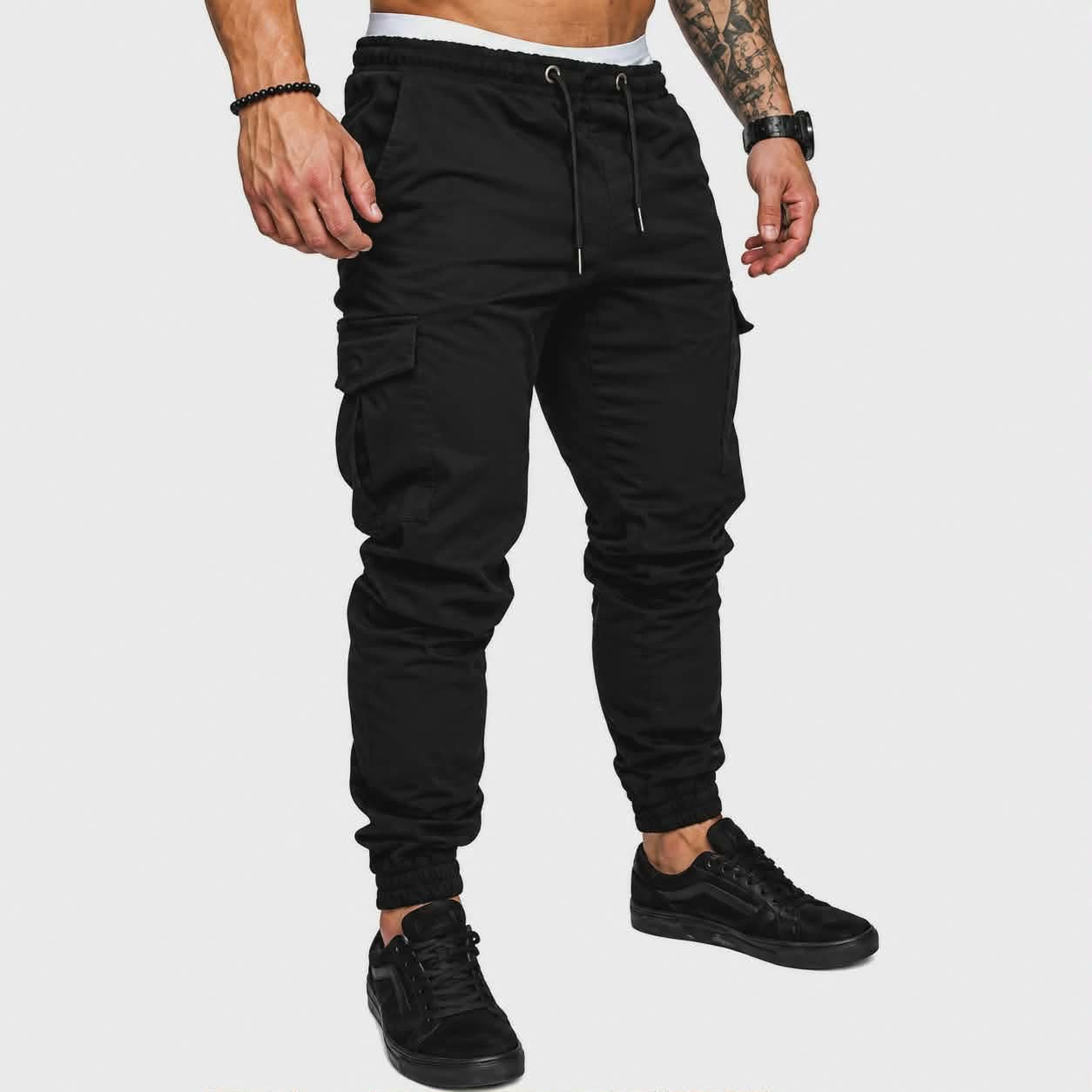 Pantalon Homme – Coupe Large, Multi-Poches, Tissu Twill Coton, Taille Élastique