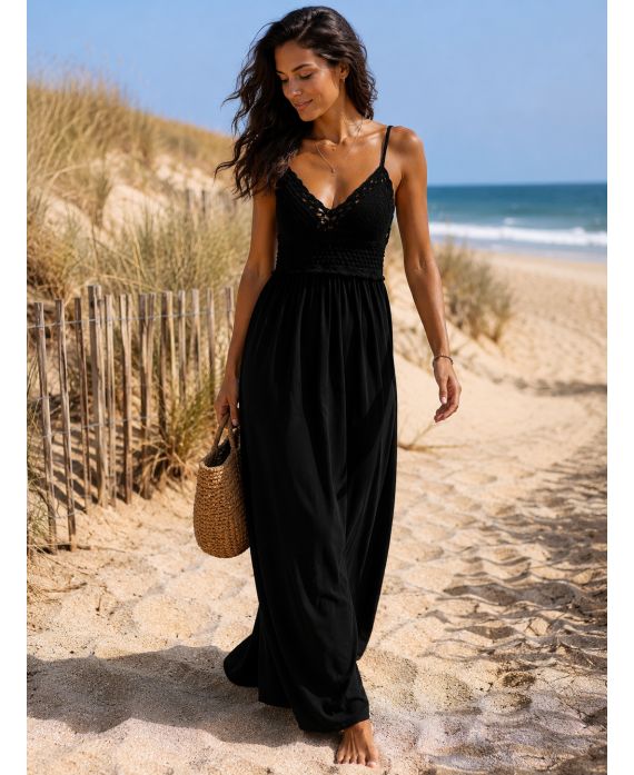 Robe Maxi Femme en Viscose & Crochet — Esprit Bohème, Look Plage & Ville