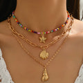 Collier Bohème À Perles De Couleurs Mélangées, Pendentif Coquille Étoile