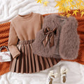 Ensemble Trois Pièces Filles Couleur Pure Manches Longues Avec Jupe Style Européen Doux Coton Automne Hiver Vêtements Enfants