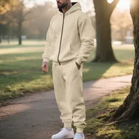 Ensemble Homme Sweatshirt Et Hoodie Gris Clair En Polyester Avec Pantalon Pull Uni À Fermeture Éclair