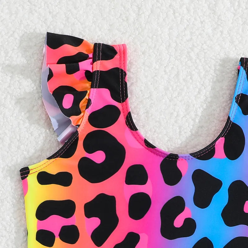 Maillot De Bain Une-pièce Fille Imprimé Léopard En Polyester, Spécialement Conçu Pour La Natation