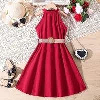 Élégant Couleur Unie Polyester Filles Robes
