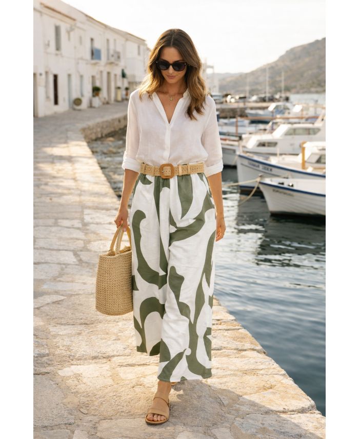 Pantalon Large Imprimé 2 Poches + Ceinture