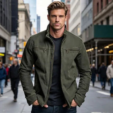 Veste Homme Décontractée Unie Avec Fermeture Éclair, En Coton À Plus De 90%, Dotée De Multiples Poches