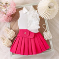 Ensemble Fille 2 Pièces Haut Sans Manches À Revers + Jupe Plissée Rose Été