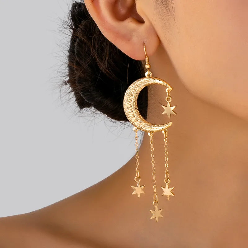 Boucles D'oreilles Crochets Bohémiennes En Alliage Doré À L'or KC Avec Motif Étoile Pour Femme, Artisanat Gland