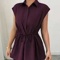 Top Chemise Femme Sans Manches Taille Élastiquée