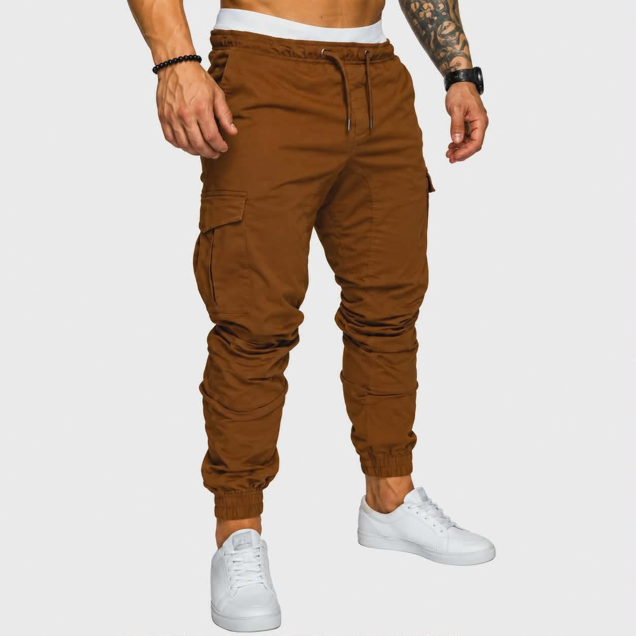 Pantalon Homme – Coupe Large, Multi-Poches, Tissu Twill Coton, Taille Élastique