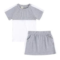 Ensemble Jupe 2 Pièces Fille, Couleur Rose, Manches Courtes, Motif Uni, Coton