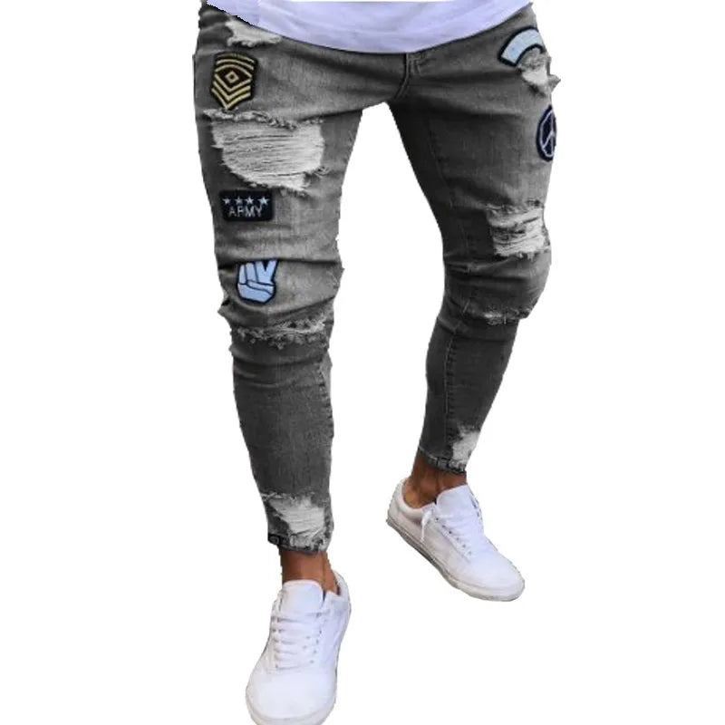 Jeans En Coton Décontractés Pour Hommes – Trous Aux Genoux, Coupe Ajustée, Style Européen