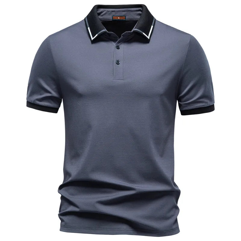 Polo Homme Décontracté À Manches Courtes En Rayonne Unie Avec Col Polo, Vente En Gros, Finition Jacquard Élégante