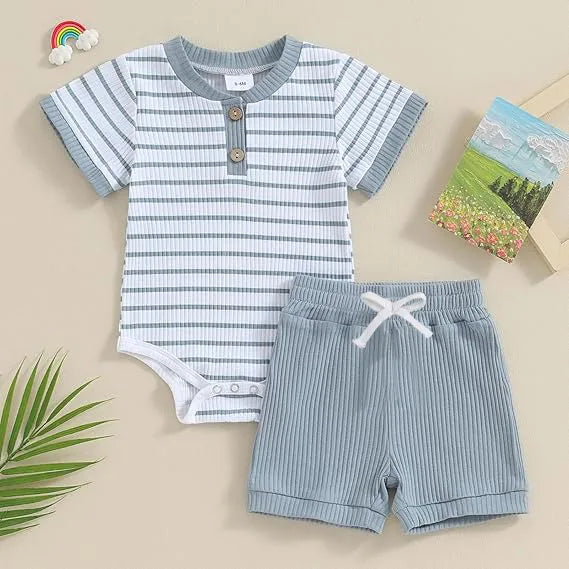 Combinaison Bébé Unisexe En Polyester Bleu, Style Décontracté