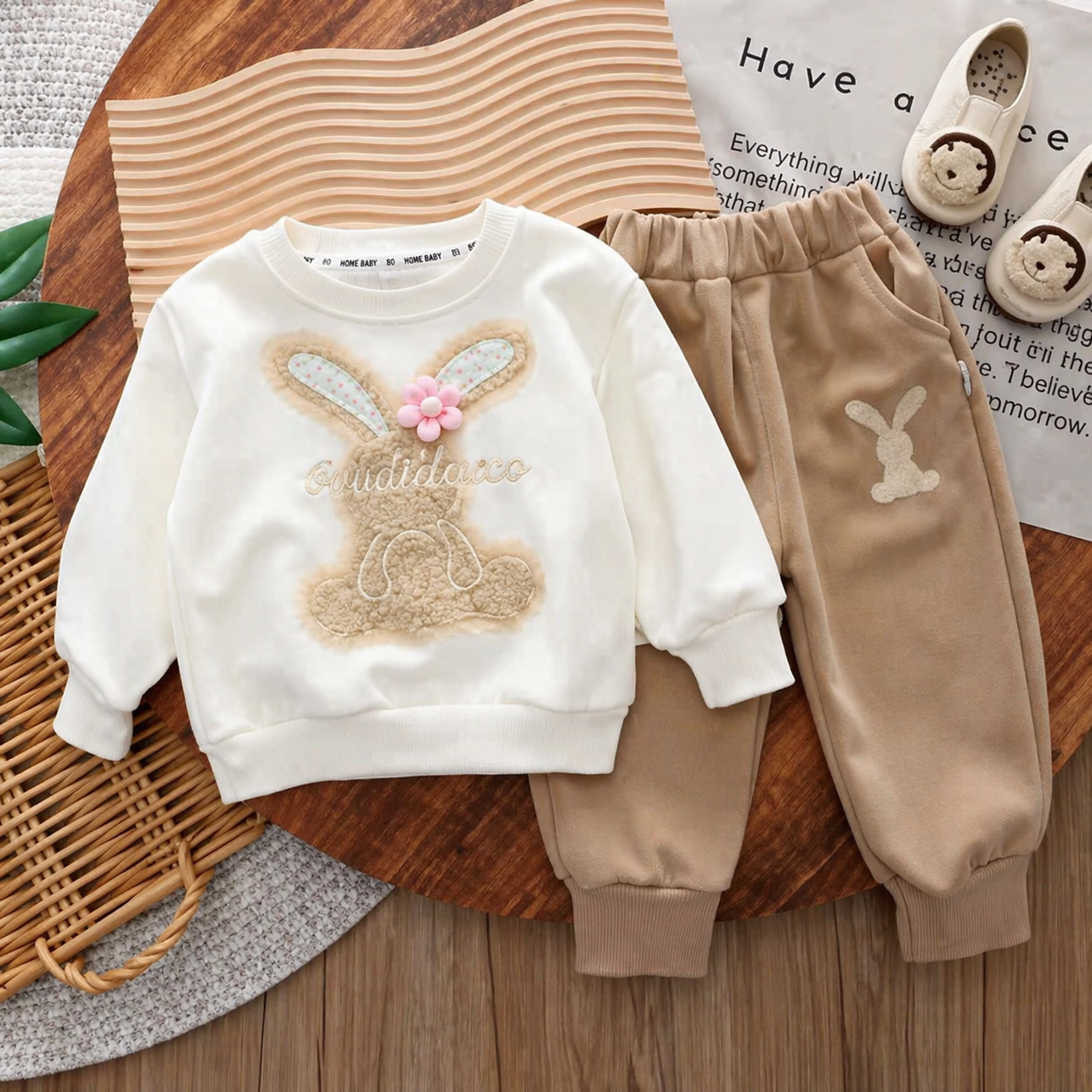 Ensemble Vêtements Fille – Coton Doux, Manches Longues, Motifs Animaux Mignons