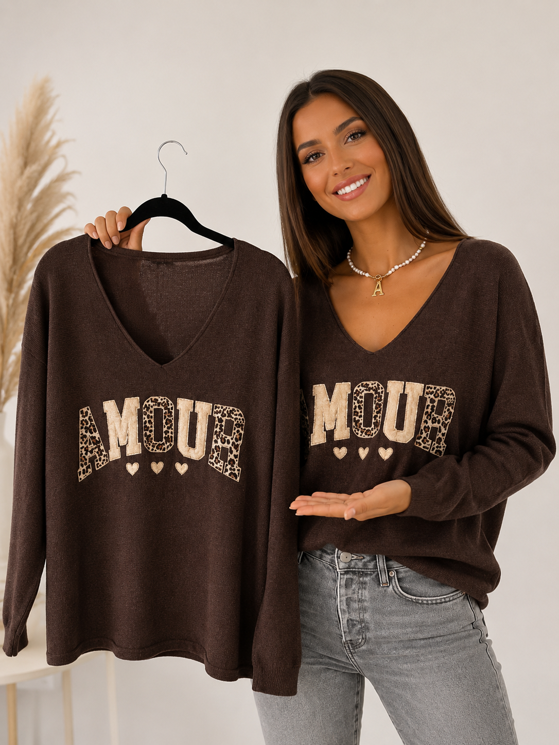 Pull col v ecriture amour