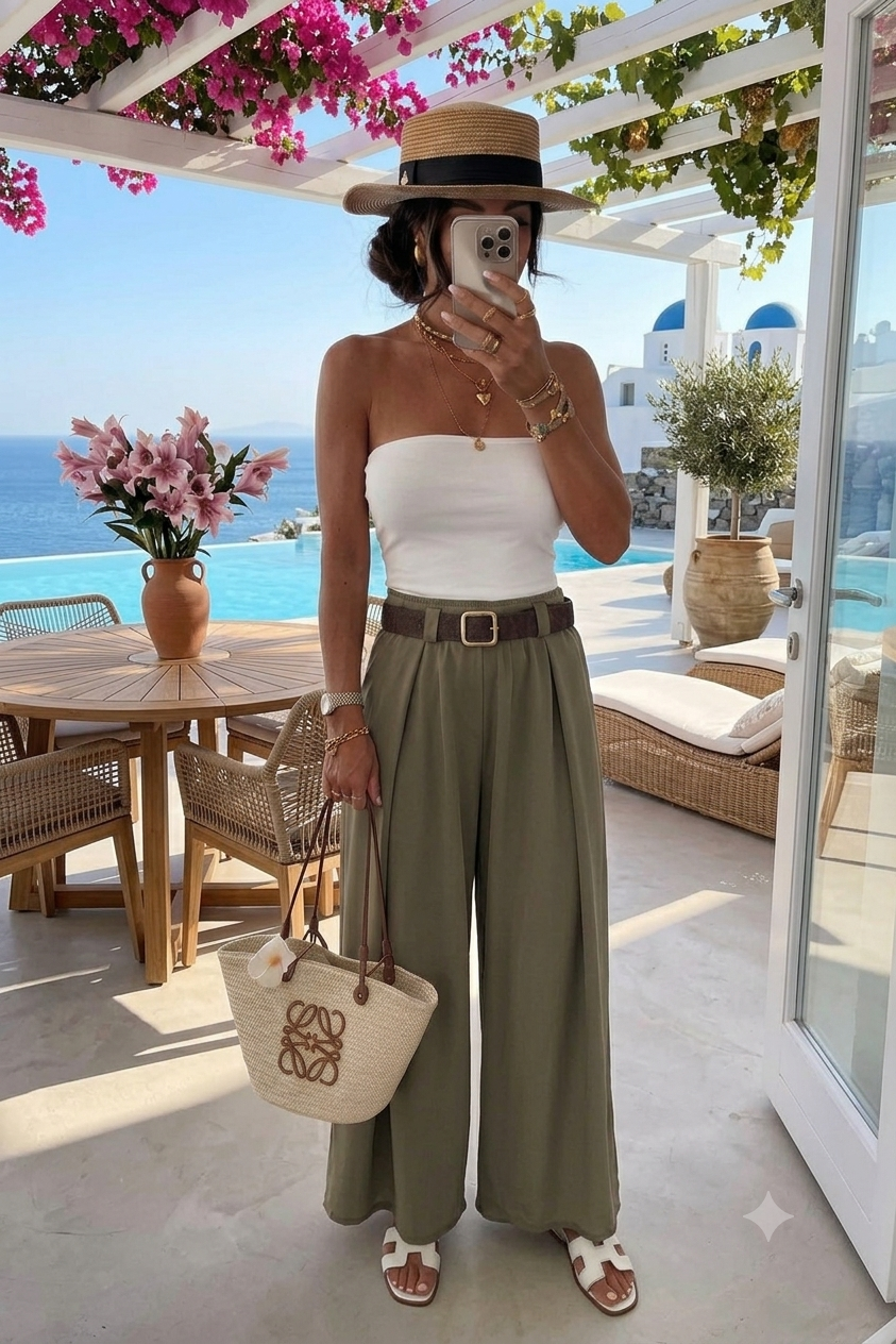 Pantalon Palazzo Ceinturé avec poches avec ceinture