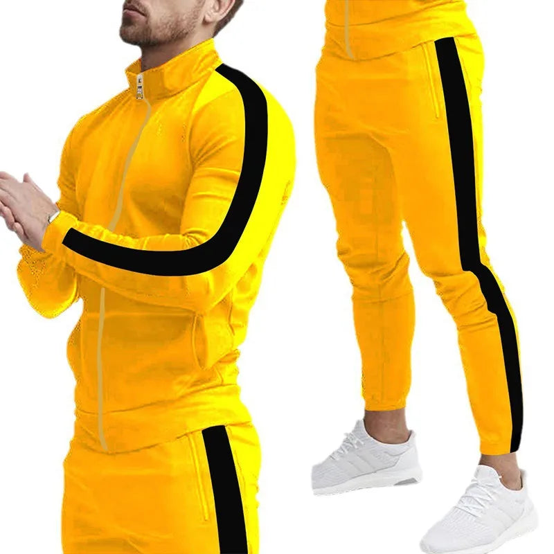Ensemble Coordonné Pantalon Homme Décontracté En Mélange Coton Motif Épissage Sport