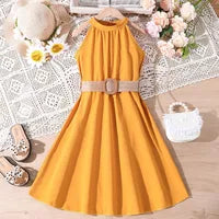 Élégant Couleur Unie Polyester Filles Robes