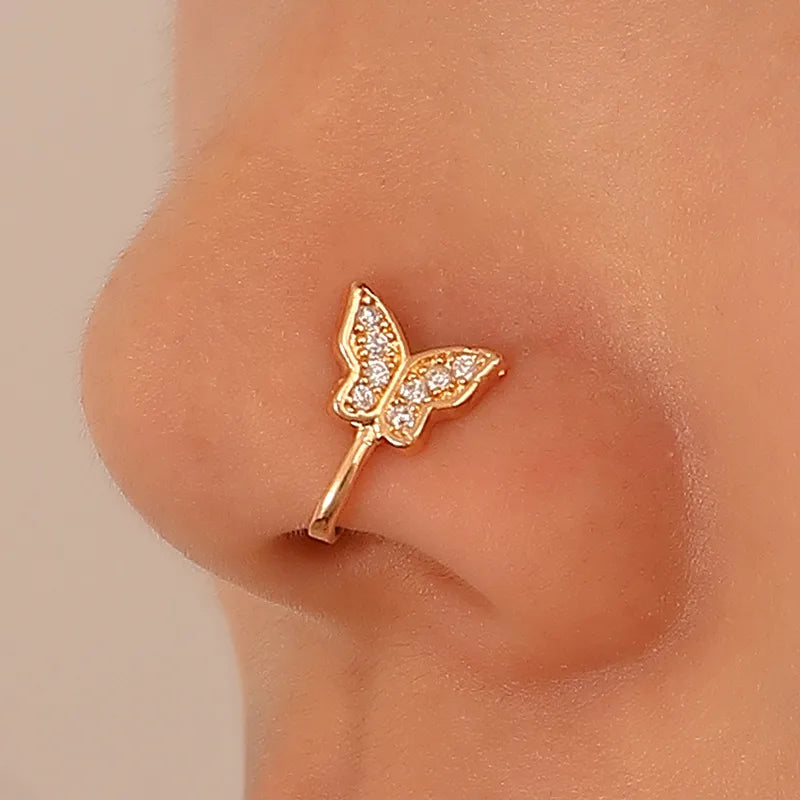 Bague de nez papillon dorée – Cristaux zircon