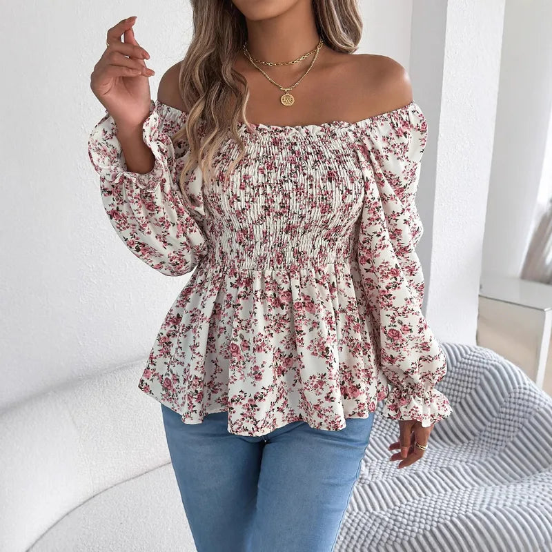 Blouse Bohémienne En Tissu 95%+ Pour Femmes Style Européen Et Américain À Manche Longue Avec Col Carré