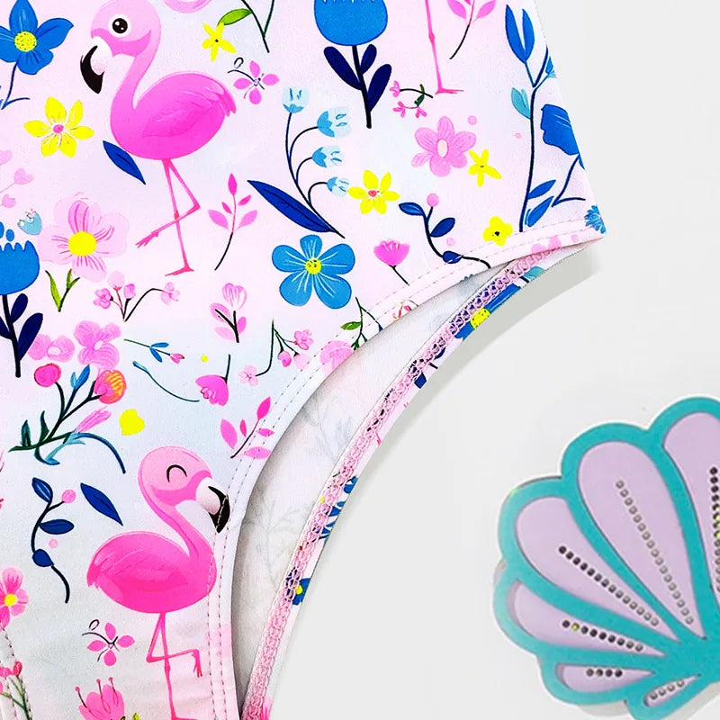 Maillot De Bain Une-pièce Pour Filles Motif Flamant En Polyester, Spécial Natation