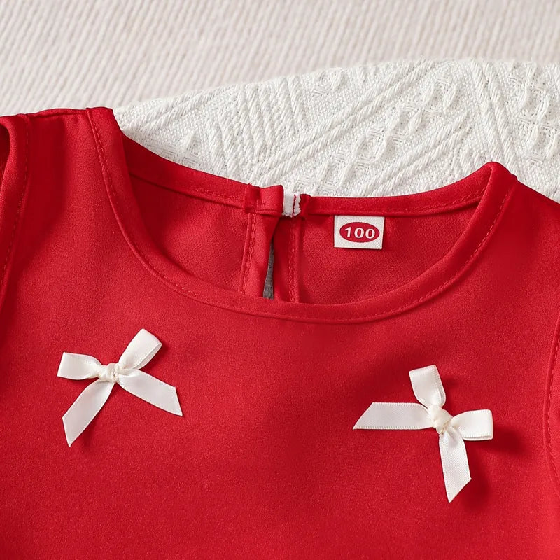 Ensemble Pantalon Large 2 Pièces Fille Nœud Papillon Rouge