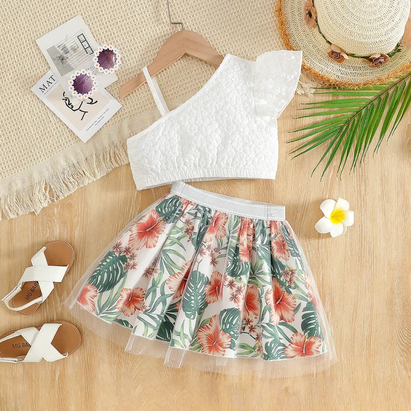 Jupe Mini Fille Blanche En Coton À Motif Fleurs Avec Impression