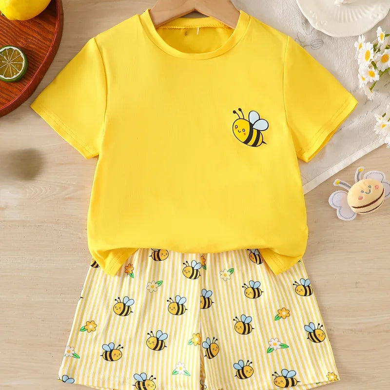 Ensemble 2 Pièces Short Fille Motif Abeille En Polyester