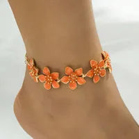 Bracelet De Cheville Élégant Pour Femmes En Acier Inoxydable 316 Orange Avec Émail Et Motif Fleur