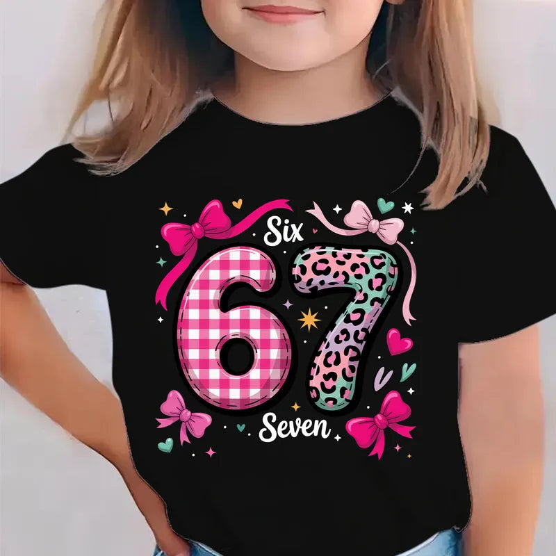 T-shirt Enfant Noir À Manches Courtes Avec Col Rond, Motif Lettre Imprimé, Coton Plus De 70%, Style Décontracté