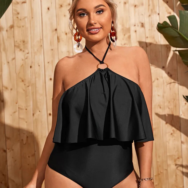 Maillot De Bain Une Pièce Femme En Polyester Noir, Modèle Uni Pour Natation Spécialisée