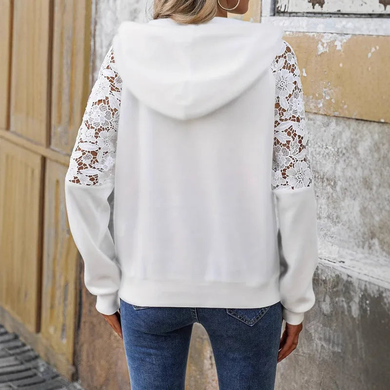 Sweat À Capuche Femme Motif Floral Végétal En Polyester, Manches Longues, Coupe Droite, Finition Unie