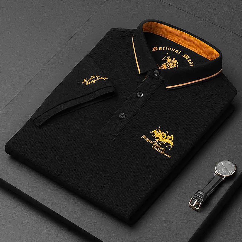 Nouveau T-shirt POLO Brodé de Couleur Pure – Manches Courtes Homme