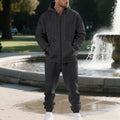Ensemble Homme Sweatshirt Et Hoodie Gris Clair En Polyester Avec Pantalon Pull Uni À Fermeture Éclair