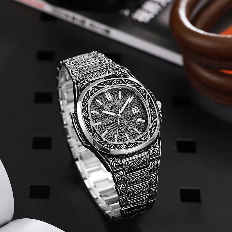 Montre Homme Quartz Relief Sculpté – Bracelet Acier Inoxydable