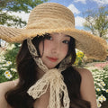 Chapeau De Paille À Large Bord En Dentelle D'été Pour Femmes, Chapeau De Plage, Chapeau De Voyage En Plein Air, Chapeau De Photographie De Vacances