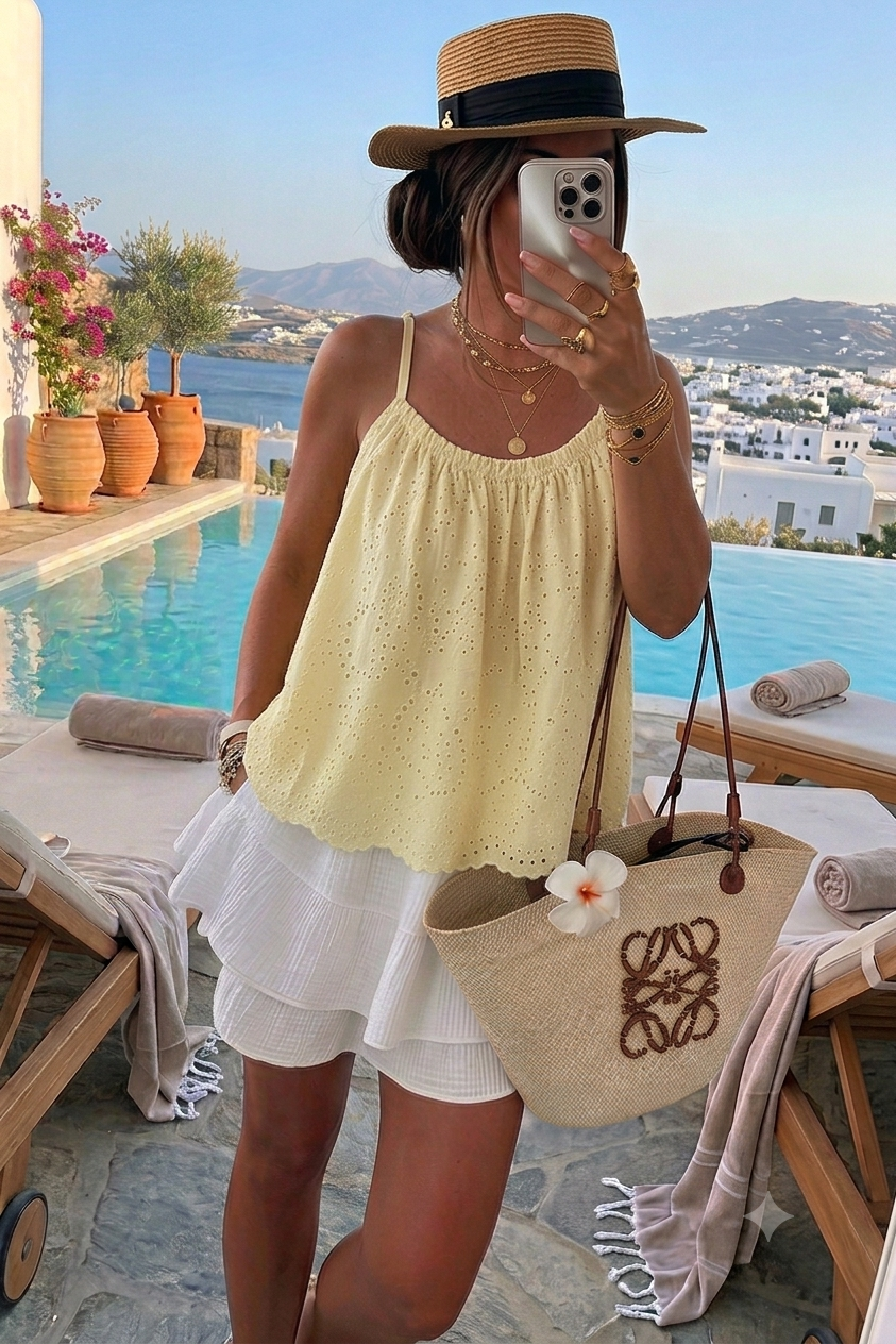 Top à bretelles broderie anglaise en coton