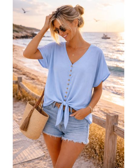 Loose button-up tie top – Light feel & summery look