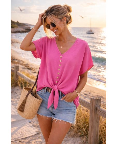 Loose button-up tie top – Light feel & summery look