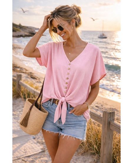 Loose button-up tie top – Light feel & summery look